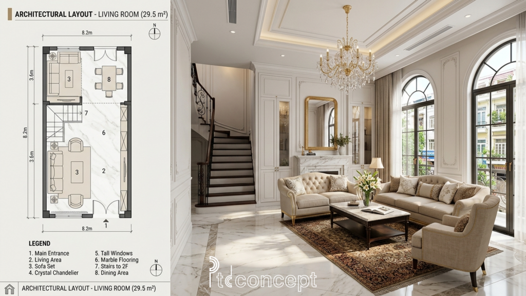 từ hình tham khảo nhà phố tân cổ điển đến bản thiết kế thật