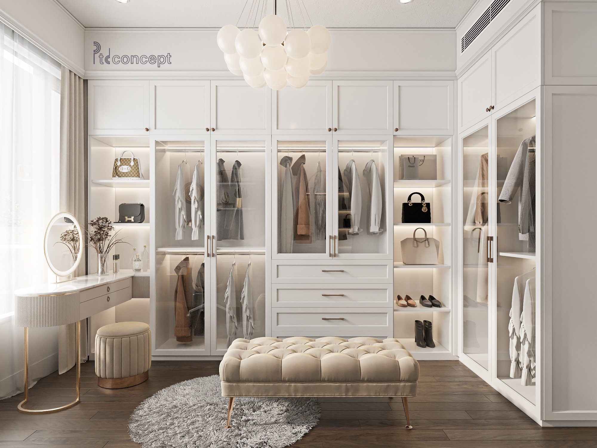 Hệ tủ và khu thay đồ căn hộ The River Thủ Thiêm do PTD Concept thiết kế