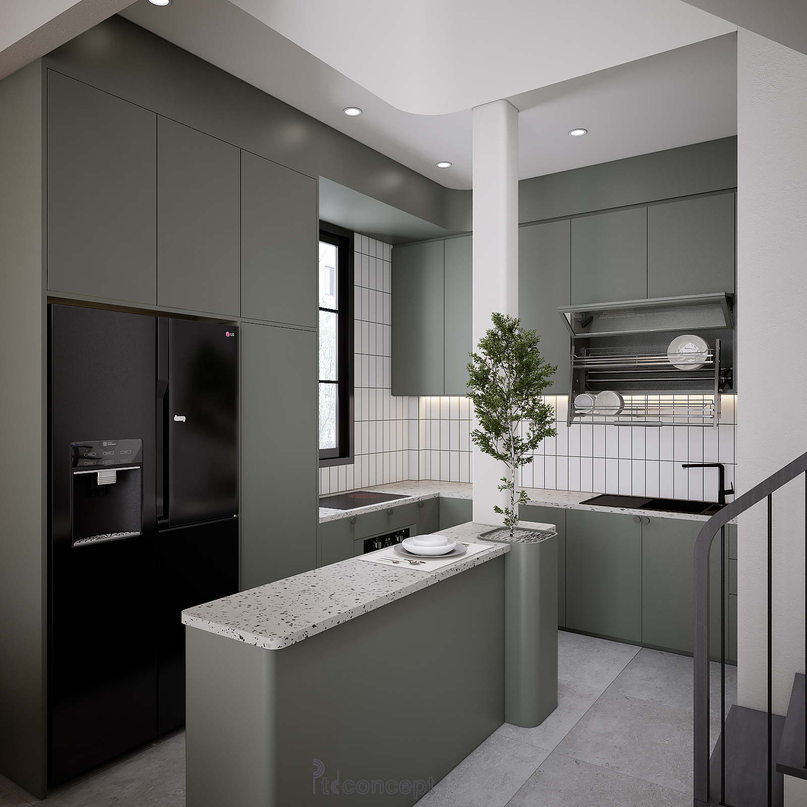 Thiết kế thi công nội thất nhà phố Lakeview City An Phú 4 Chi tiết bếp nhà phố Lakeview City với hệ tủ kịch trần
