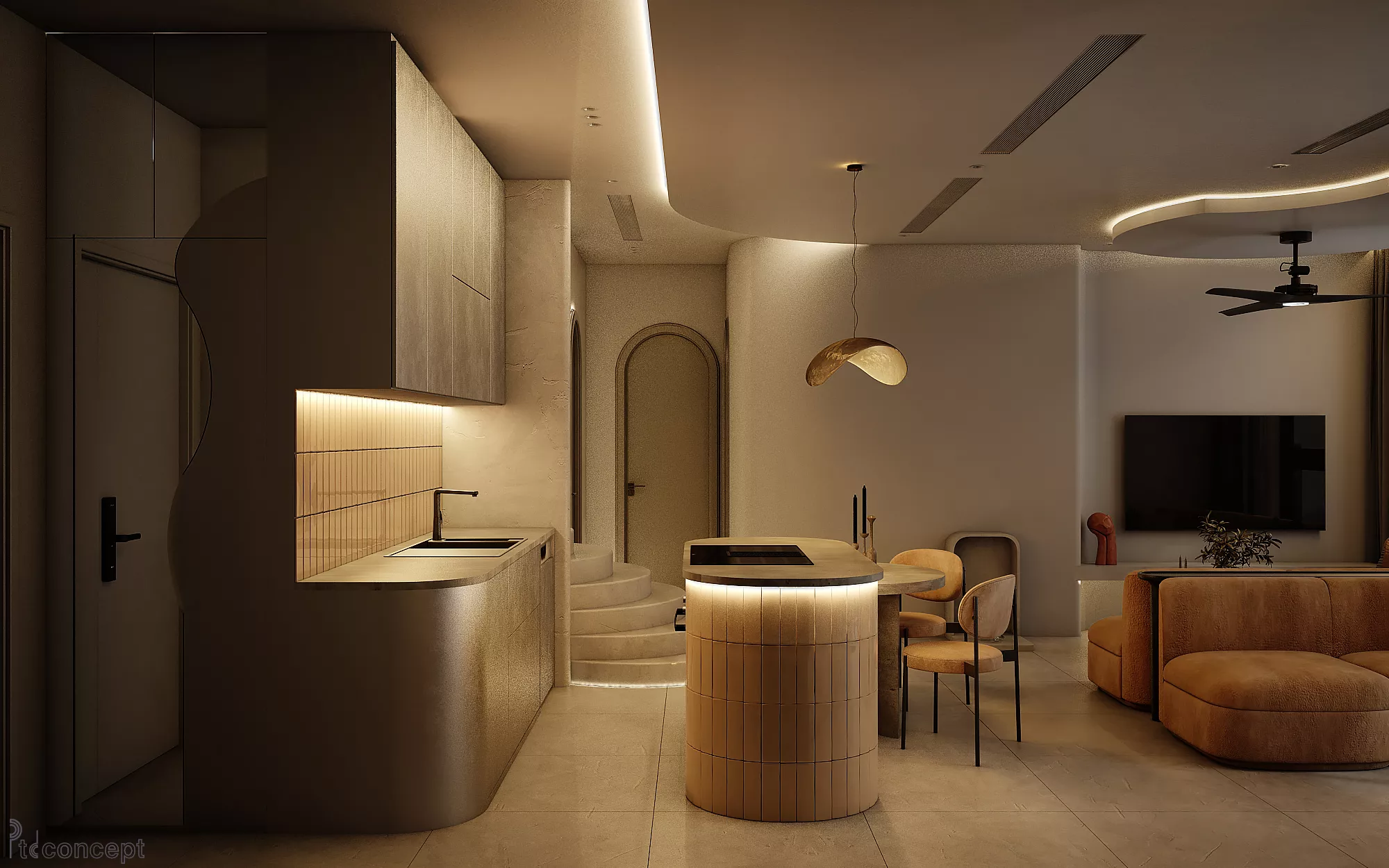 Kinh nghiệm hoàn thiện căn hộ bàn giao thô tối ưu chi phí và bền vững 4 Không gian penthouse duplex Precia sau hoàn thiện nội thất do PTD Concept thực hiện