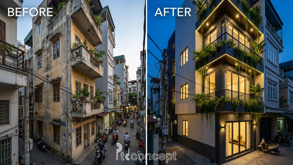 cải tạo nhà phố cũ thành hiện đại