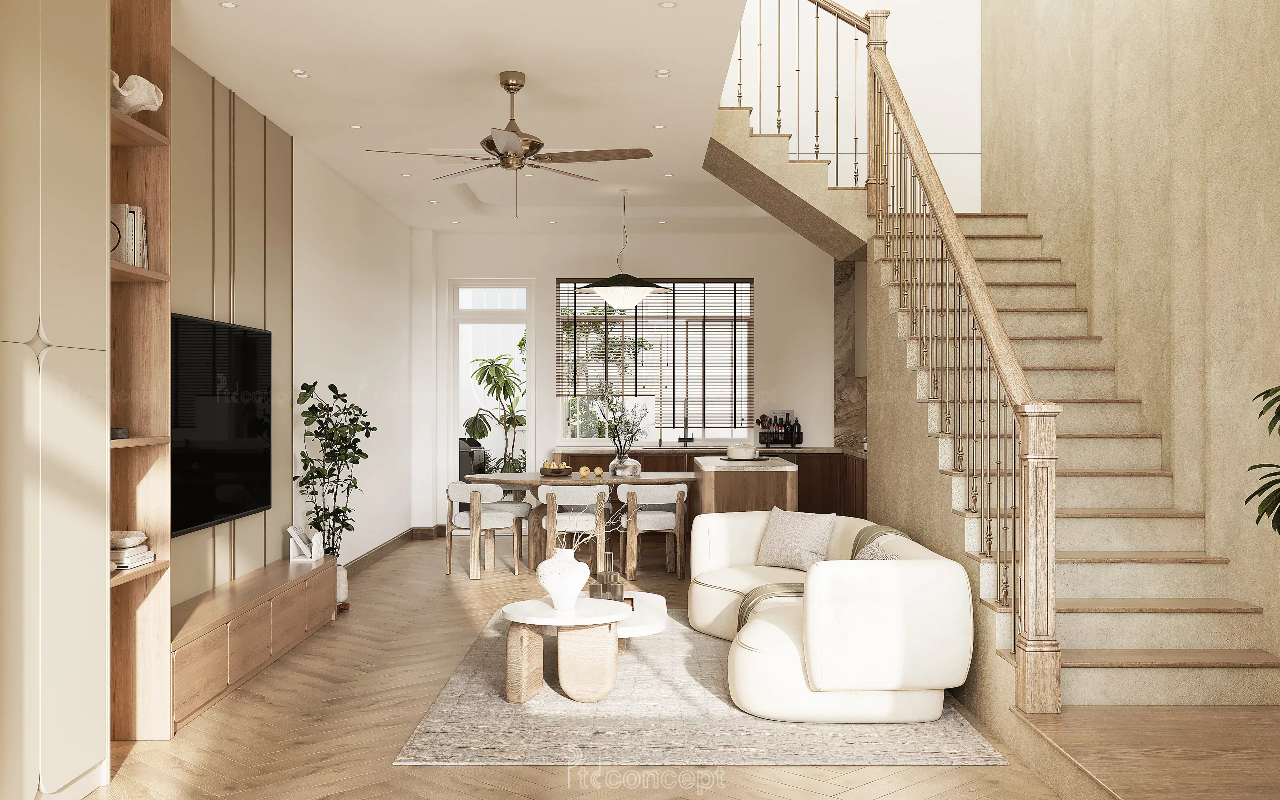 Thiết kế nội thất nhà phố giao thô hiện đại