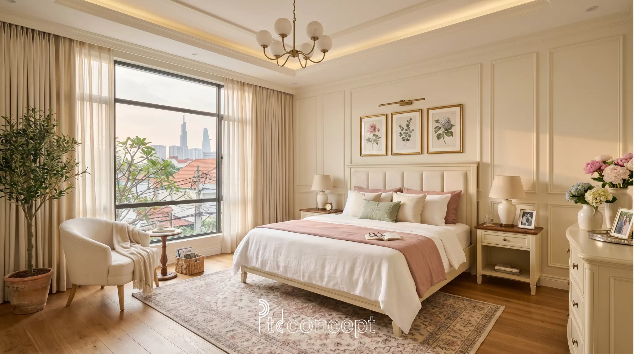 Báo giá thiết kế thi công chênh nhau do đồ gỗ may đo, ánh sáng, rèm, vật liệu và chi tiết hoàn thiện phòng ngủ