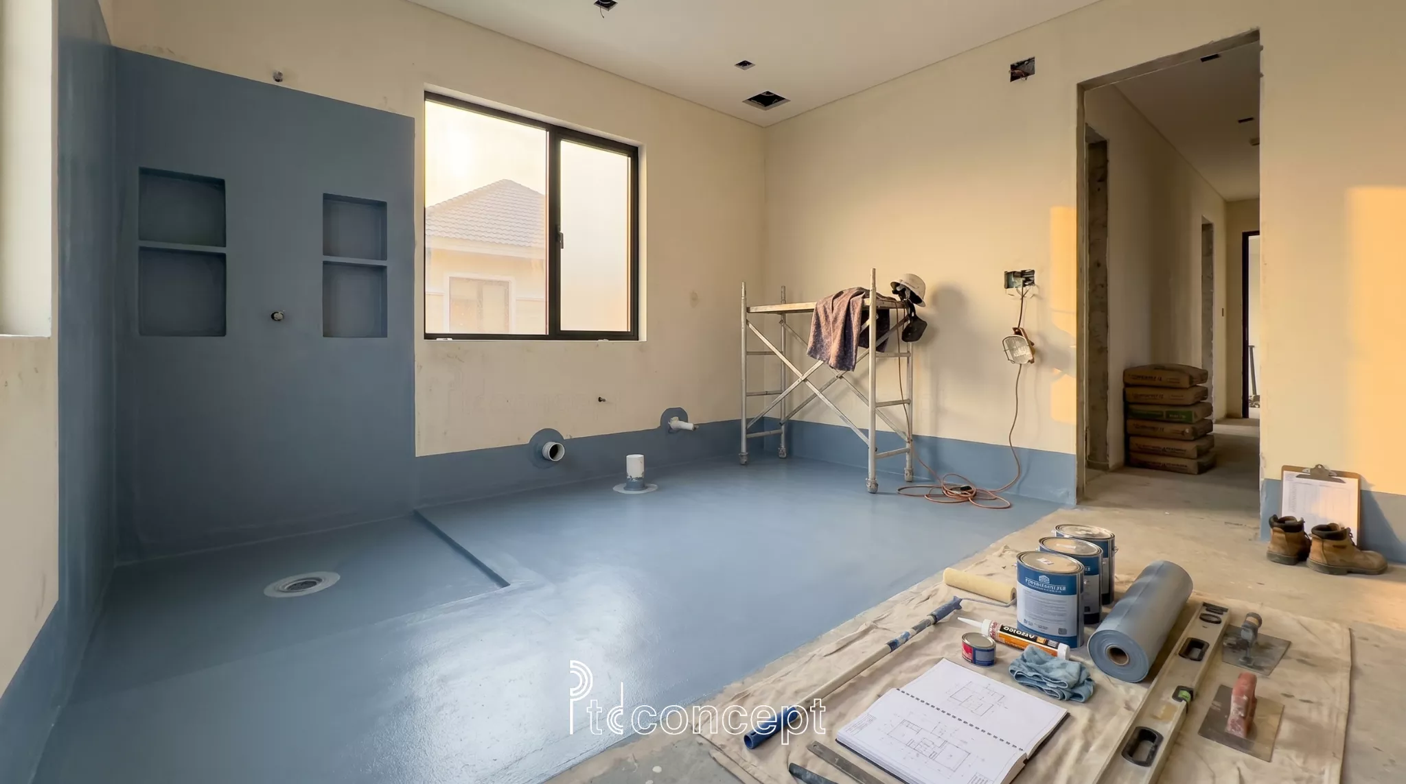 Chống thấm nhà phố biệt thự tại WC và khu ướt với lớp chống thấm sàn tường, cổ ống và chân tường