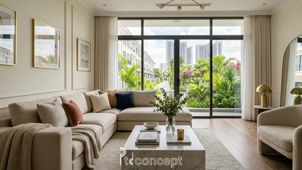 Mẫu thiết kế nội thất phòng khách nhà phố Manhattan Vinhomes Grand Park sang trọng và cao cấp 9 Mẫu thiết kế nội thất phòng khách nhà phố Manhattan Vinhomes Grand Park sang trọng
