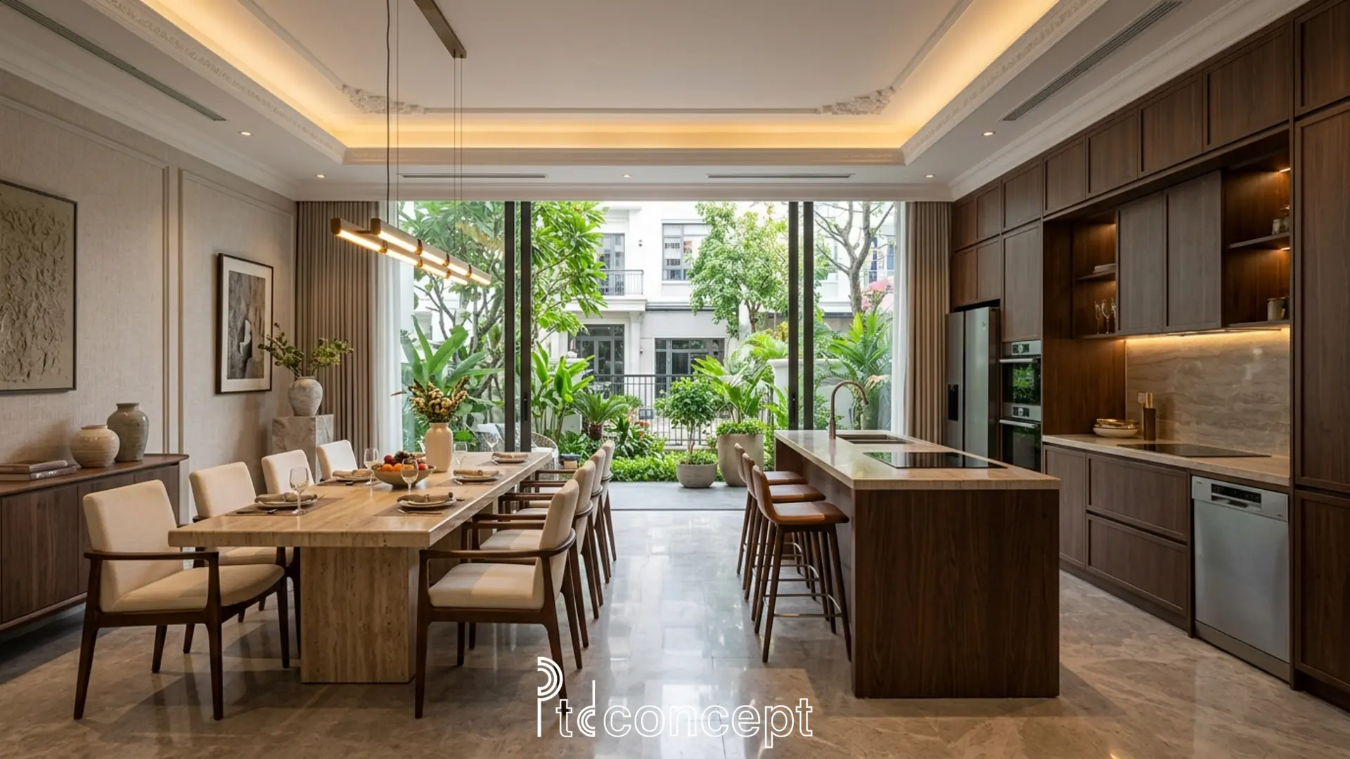 Nội thất nhà phố Manhattan Grand Park bếp và phòng ăn hiện đại tinh tế