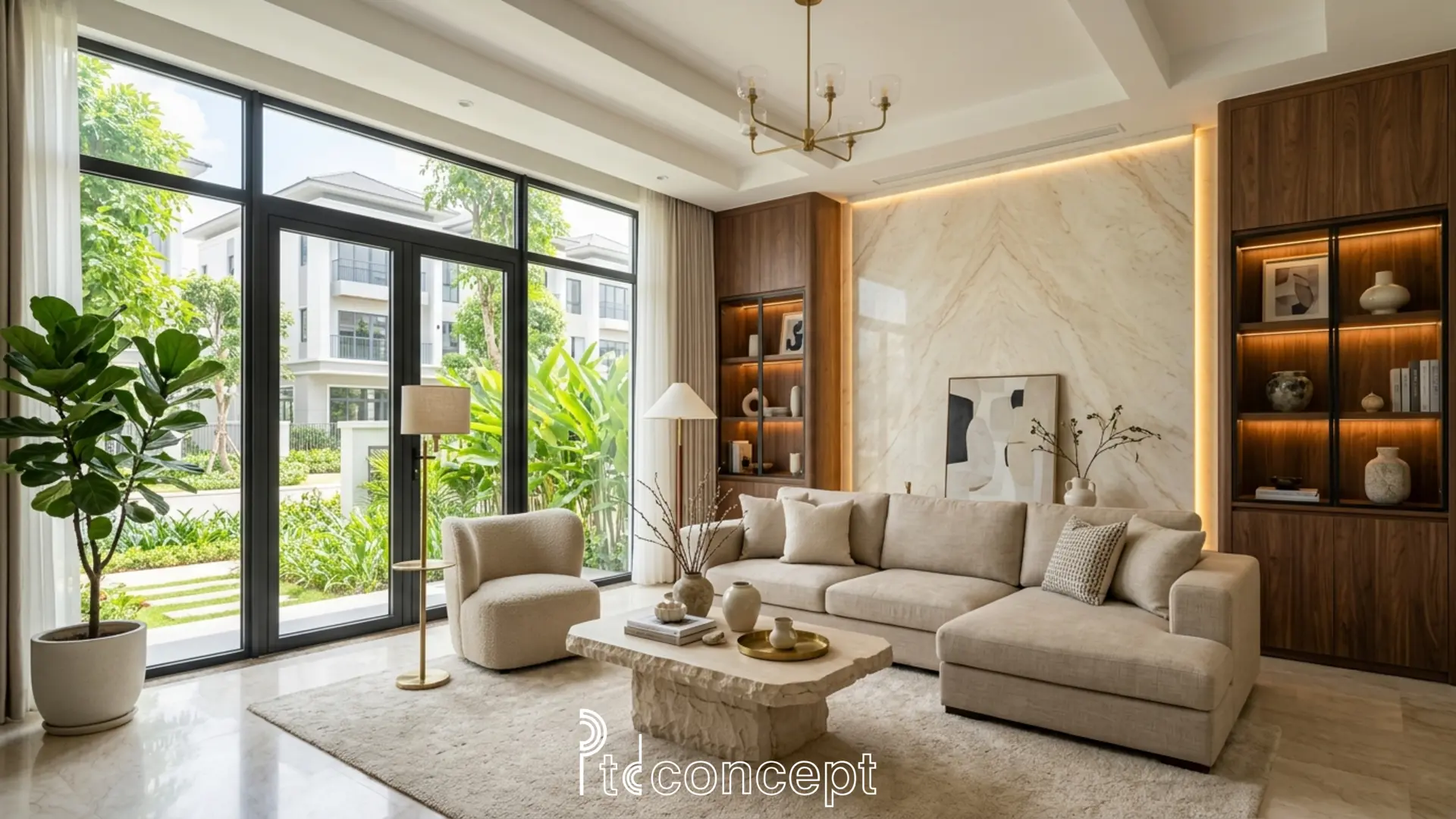 Thiết kế nội thất nhà phố Manhattan Vinhomes Grand Park sang trọng với phòng khách mở, vật liệu cao cấp