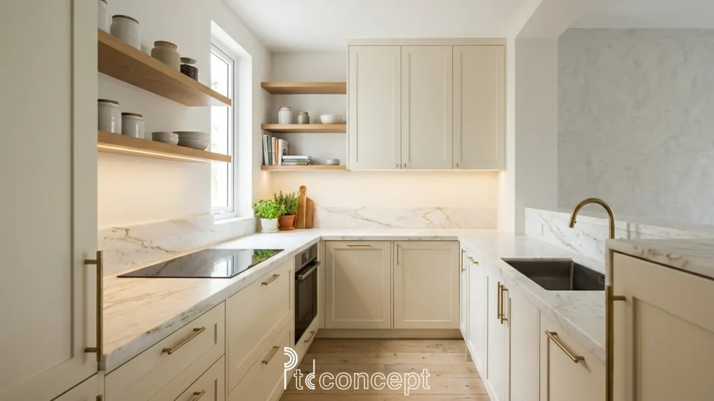 Thiết kế phòng bếp Modern Farmhouse cho nhà phố nhỏ