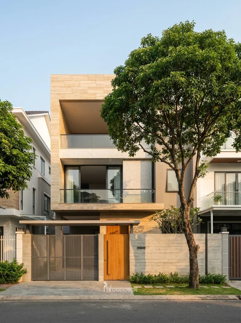 Mẫu nhà phố mặt tiền 5m, 3 tầng – Hiện đại – mặt tiền, PTD Concept