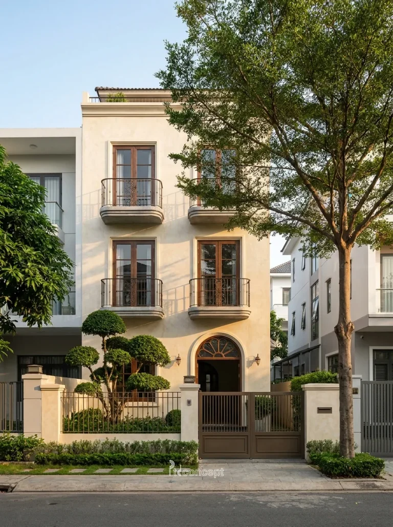 Mẫu nhà phố mặt tiền 5m, 3 tầng – Modern Classic – mặt tiền, PTD Concept