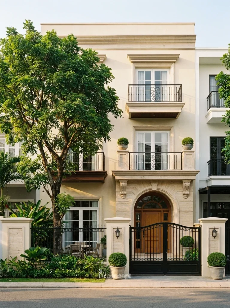Mẫu nhà phố mặt tiền 5m, 3 tầng – Modern Classic – mặt tiền, PTD Concept