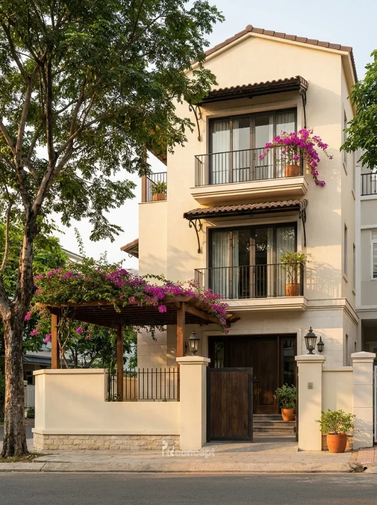 Mẫu nhà phố mặt tiền 6m, 3 tầng – Địa Trung Hải – mặt tiền, PTD Concept