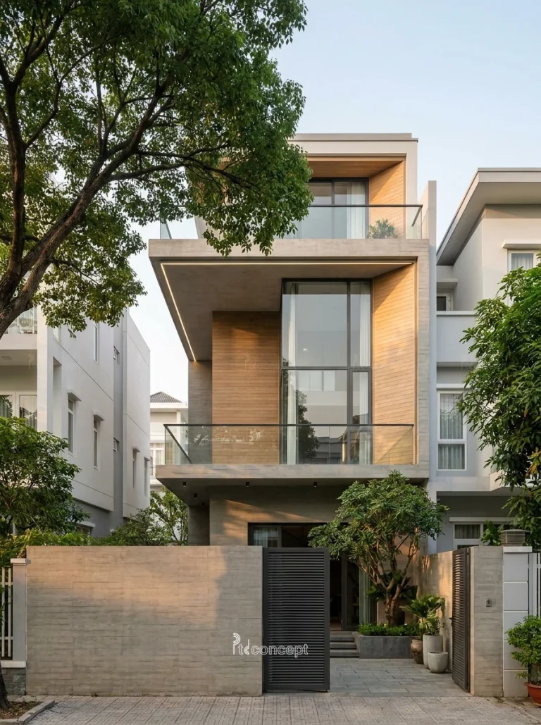Mẫu nhà phố mặt tiền 6m, 3 tầng – Hiện đại – mặt tiền, PTD Concept