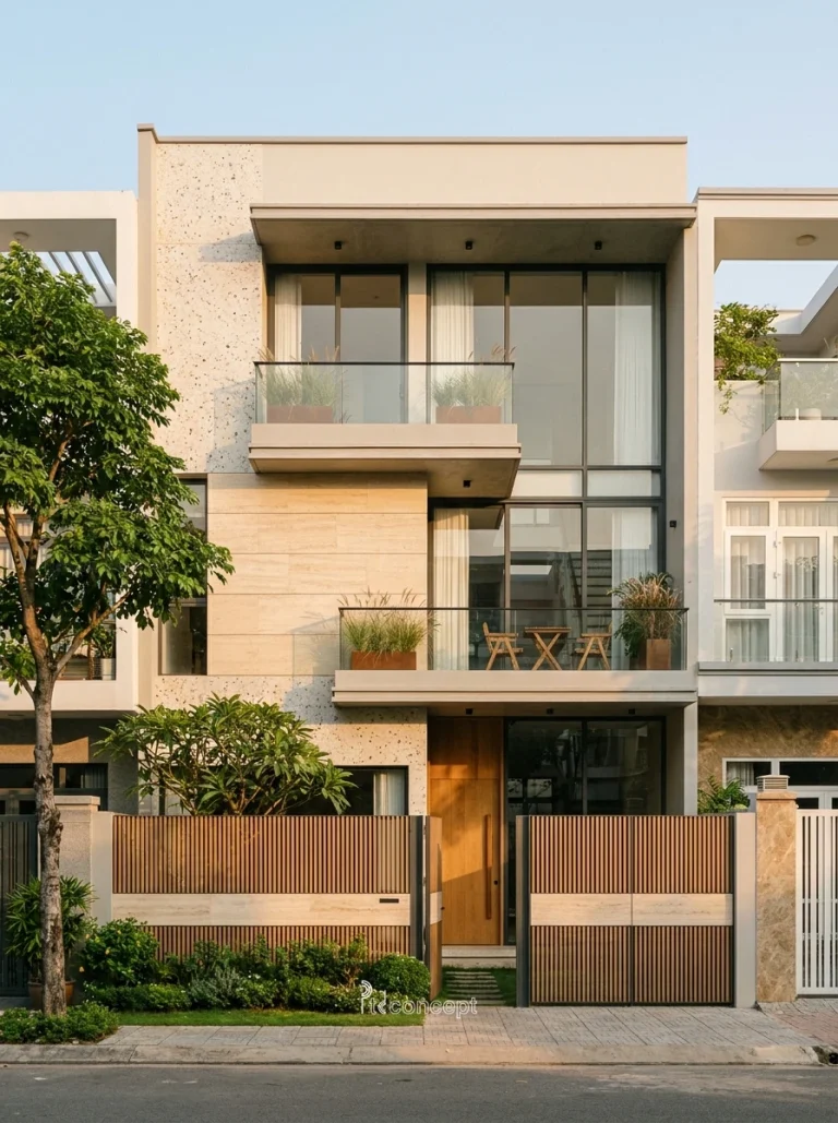Mẫu nhà phố mặt tiền 6m, 3 tầng – Hiện đại – mặt tiền, PTD Concept