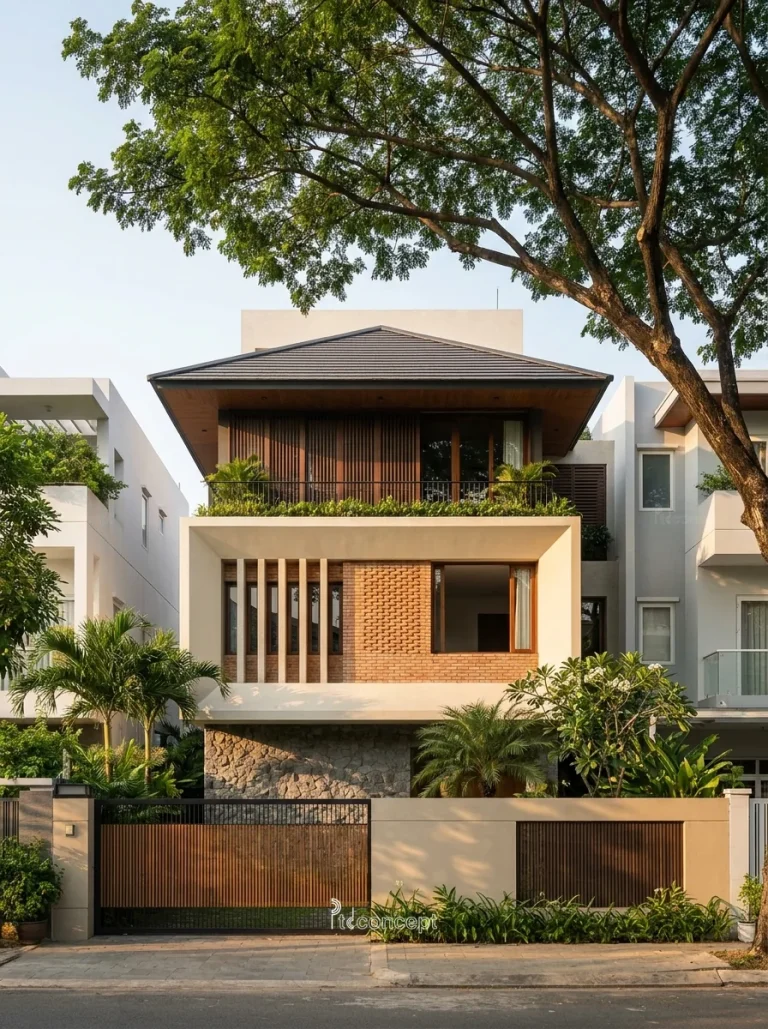 Mẫu nhà phố mặt tiền 6m, 3 tầng – Nhiệt đới hiện đại – mặt tiền, PTD Concept
