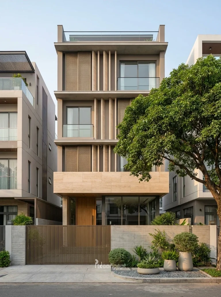 Mẫu nhà phố mặt tiền 6m, 4 tầng – Hiện đại – mặt tiền, PTD Concept