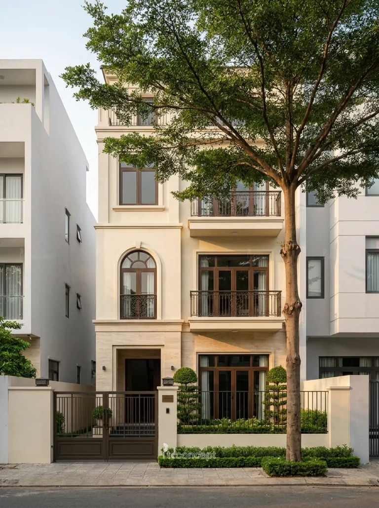 Mẫu nhà phố mặt tiền 6m, 4 tầng – Modern Classic – mặt tiền, PTD Concept