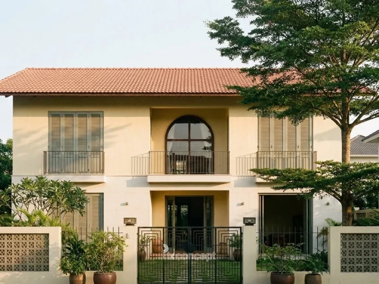 Mẫu nhà vườn – nghỉ dưỡng 1 tầng, trải ngang – Indochine – mặt tiền, PTD Concept