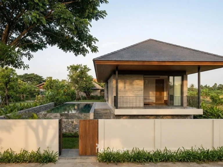 Mẫu nhà vườn – nghỉ dưỡng 1 tầng, trải ngang – Nhiệt đới hiện đại – mặt tiền, PTD Concept