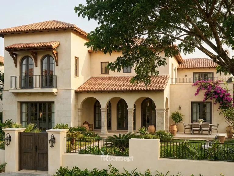 Mẫu nhà vườn – nghỉ dưỡng 2 tầng, khối thấp – Địa Trung Hải – mặt tiền, PTD Concept