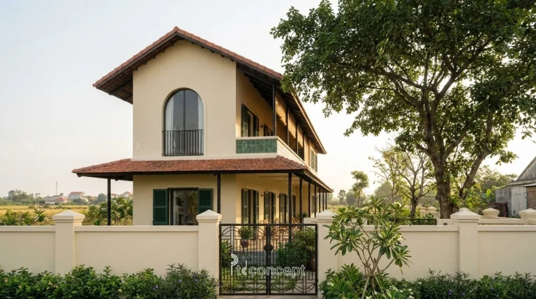 Mẫu nhà vườn – nghỉ dưỡng 2 tầng, khối thấp – Indochine – mặt tiền, PTD Concept