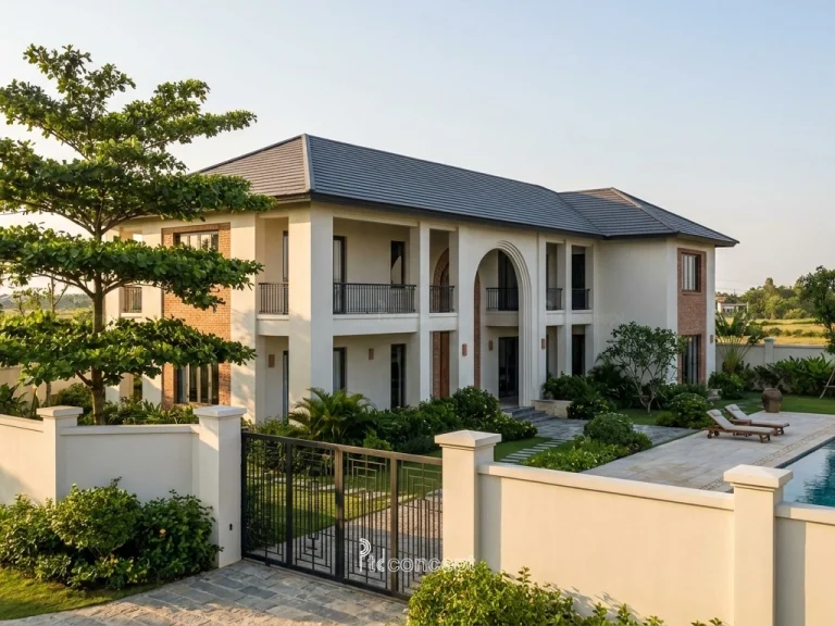 Mẫu nhà vườn – nghỉ dưỡng 2 tầng, khối thấp – Indochine – mặt tiền, PTD Concept
