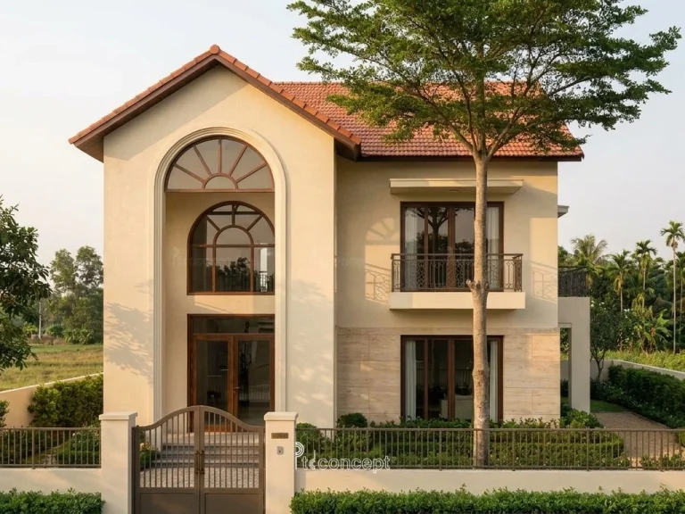 Mẫu nhà vườn – nghỉ dưỡng 2 tầng, khối thấp – Modern Classic – mặt tiền, PTD Concept