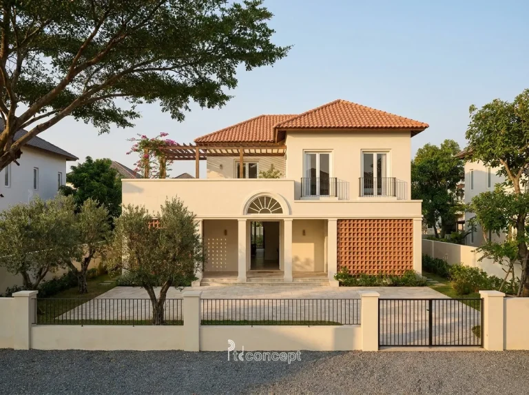 Mẫu villa 2 tầng, mặt tiền ~12m – Địa Trung Hải – mặt tiền, PTD Concept
