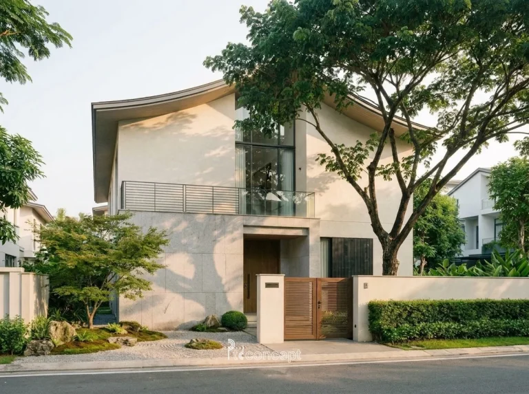 Mẫu villa 2 tầng, mặt tiền ~12m – Japandi – mặt tiền, PTD Concept