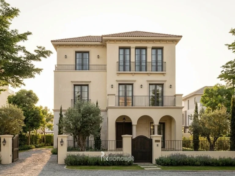 Mẫu villa 3 tầng, mặt tiền ~14m – Địa Trung Hải – mặt tiền, PTD Concept