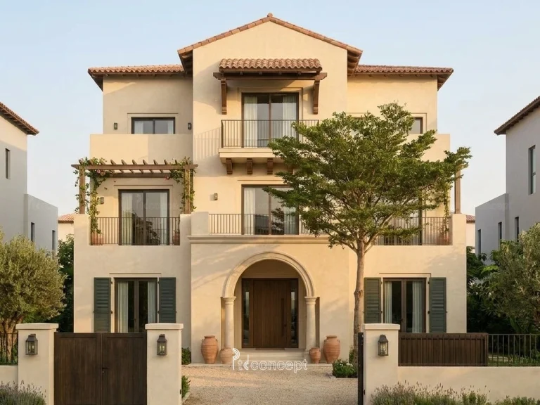 Mẫu villa 3 tầng, mặt tiền ~14m – Địa Trung Hải – mặt tiền, PTD Concept