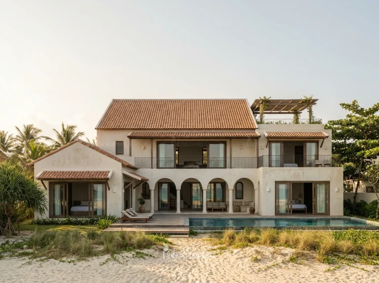 Mẫu villa resort biển 2 tầng, hồ bơi hướng biển – Địa Trung Hải – mặt tiền, PTD Concept