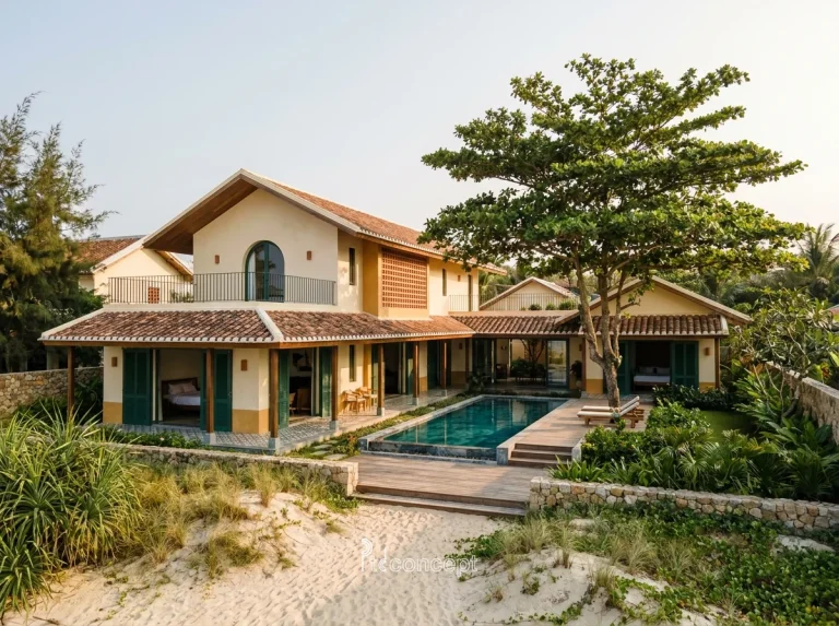 Mẫu villa resort biển 2 tầng, hồ bơi hướng biển – Indochine – mặt tiền, PTD Concept